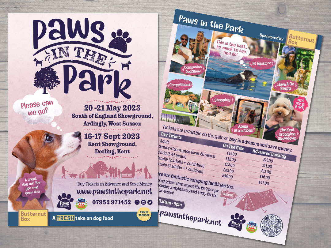 Paws in the Park double sided flyer